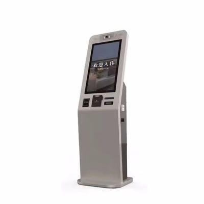كشك تسجيل وصول ذاتي بشاشة تعمل باللمس مع نظام إصدار بطاقات اضطراب مدمج، وقبول نقدي، وواجهة متعددة اللغات