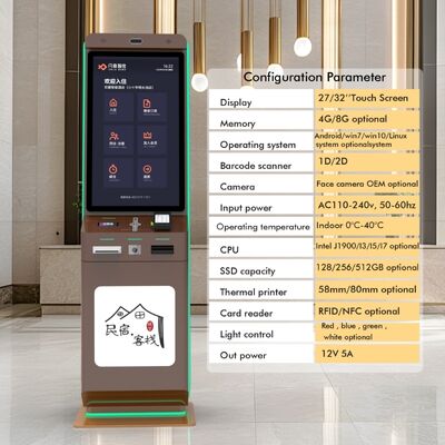 كشك تسجيل وصول ذاتي للفنادق مع دفع رمز الاستجابة السريعة وشاشة تعمل باللمس للخدمة الذاتية واقفة على الأرض